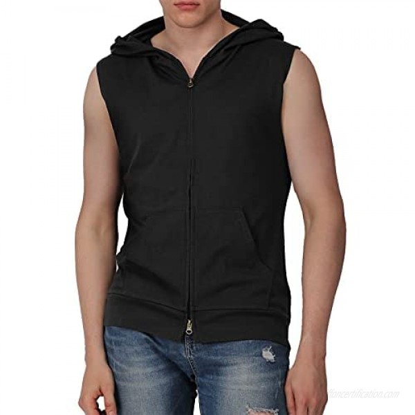 H2H Mens Casual Slim Fit Zip-up Hoodie Vest Lightweight Sleeveless Hooded