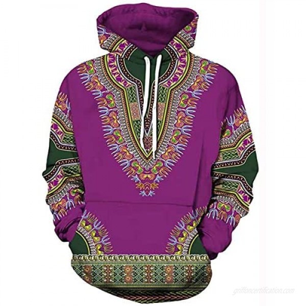 Unisex African Print Dashiki Long Sleeve Fashion Hoodies Sweatshirts with Pocket for Men Women Boys Girls