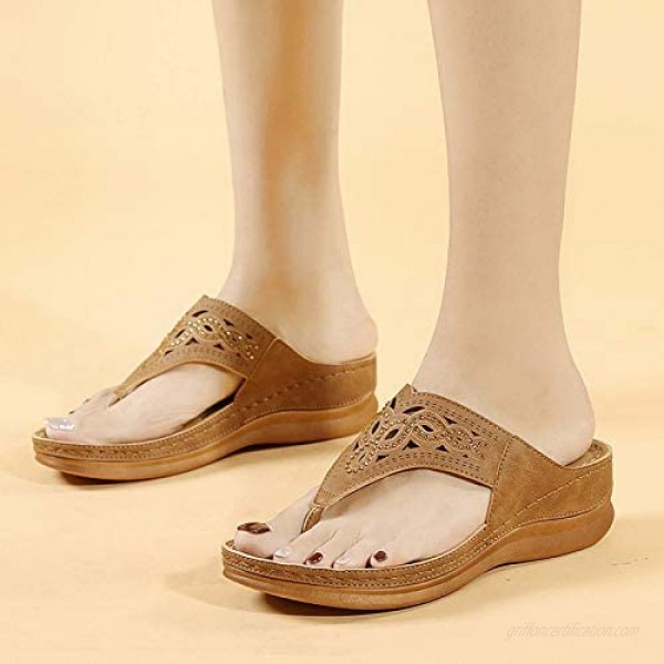 Xinantime Women Flip-Flops Summer Slip-On Slide Wedges Beach Open Toe Breathable Sandals Embroidery Shoes