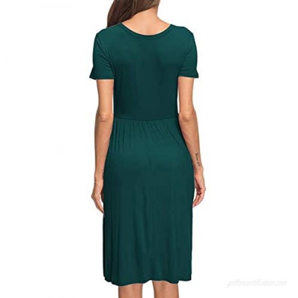 AUSELILY Women's Short Sleeve Pockets Empire Waist Pleated Loose Swing Casual Flare Dress