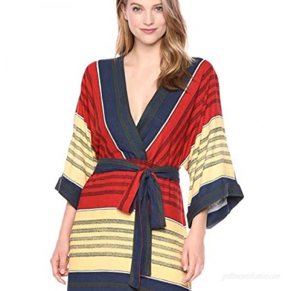 BCBGMAXAZRIA Womens Linen Blend Faux Wrap Maxi Dress