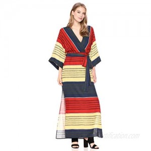 BCBGMAXAZRIA Womens Linen Blend Faux Wrap Maxi Dress