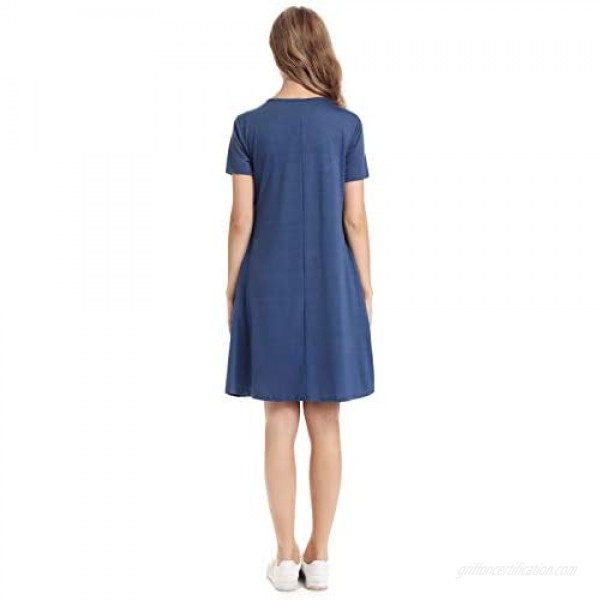 CakCton Women's Summer Dress Casual T-Shirt Loose Swing Dress with Pockets Knee Length