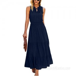 CinShein Womens V Neck Spaghetti Strap Maxi Long Dresses Summer Casual Sleeveless Solid Button Down Beach Party Midi Dress