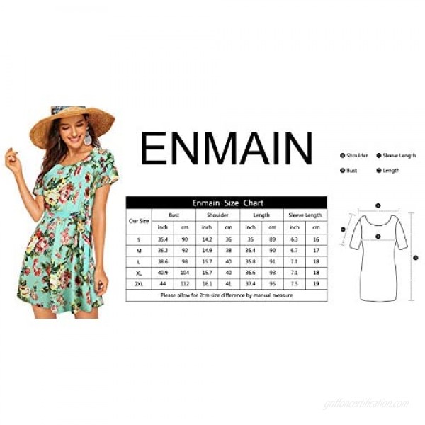 Enmain Women's Casual Summer Dress with Pockets Loose Comfy Swing T Shirt Tunic Dresses Short Sleeve Beach Dress with Belt