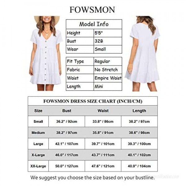 FOWSMON Women's Tunic Dress Cute Printed V Neck Long Sleeve Casual Swing Ruffle Dress