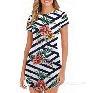 Haola Women's Round Neck Short Sleeve Tee Shirt Dress Juniors Striped/Solid Irregular Hem Mini Dress Top