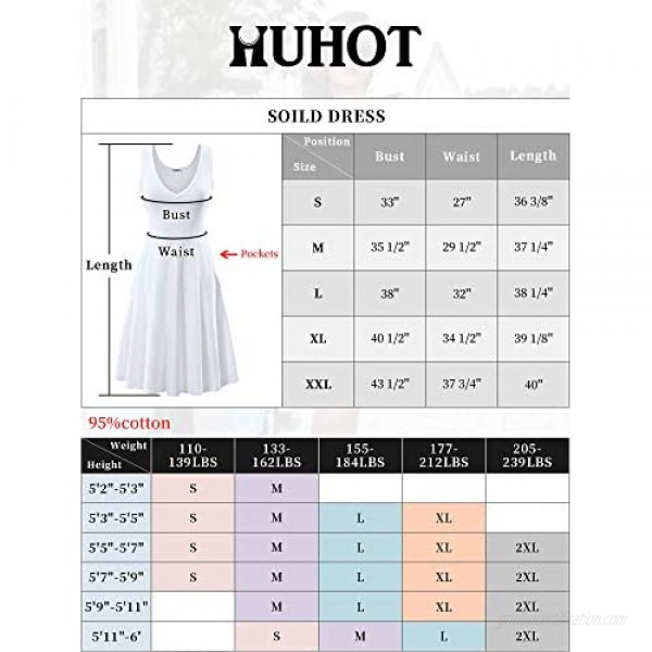 HUHOT Womens Sleeveless V Neck Dress with Pocket Summer Beach Midi Flared Tank Dress