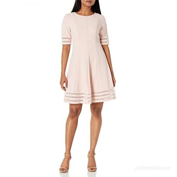 Jessica Howard Women's Petite Elbow Sleeve Seamed Fit and Flare Dress with Illusion Bands