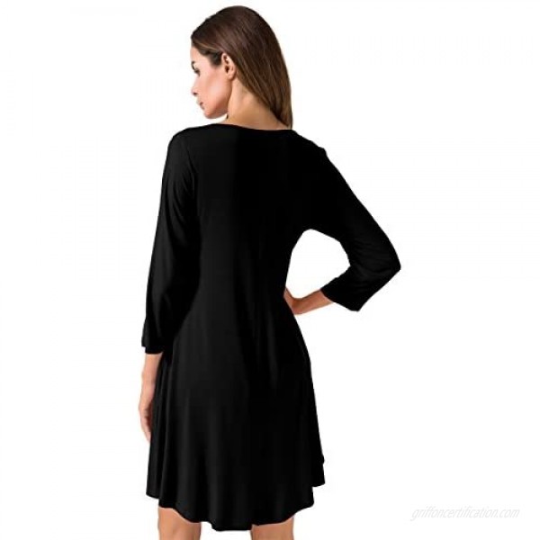 JollieLovin Women's Casual Swing 3/4 Sleeve Pockets T-Shirt Loose Dress