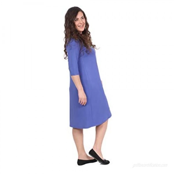 Kosher Casual Women's Modest Knee Length Lightweight T-Shirt Dress with 3-4 Sleeves