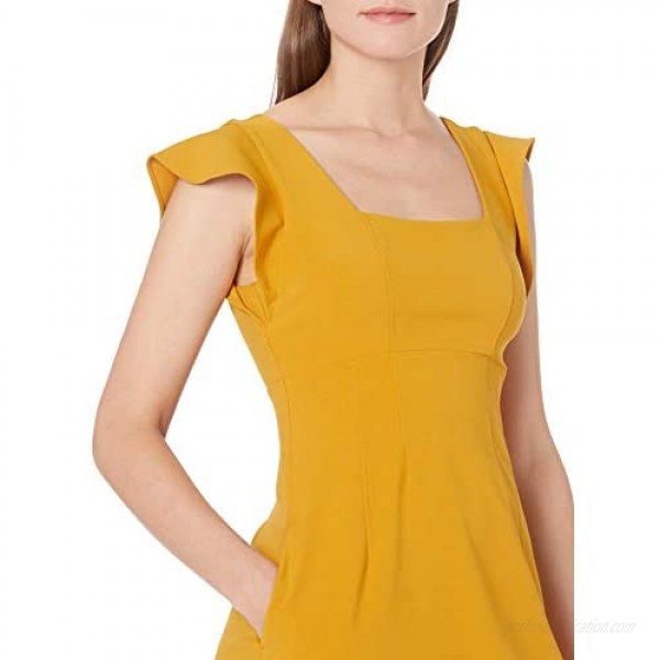 Lark & Ro Women's Stretch Twill Flutter Sleeve Square Neck Fit and Flare Dress