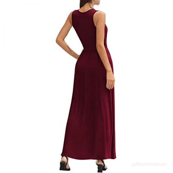 LILBETTER Women Sleeveless Deep V Neck Loose Plain Long Maxi Casual Dress