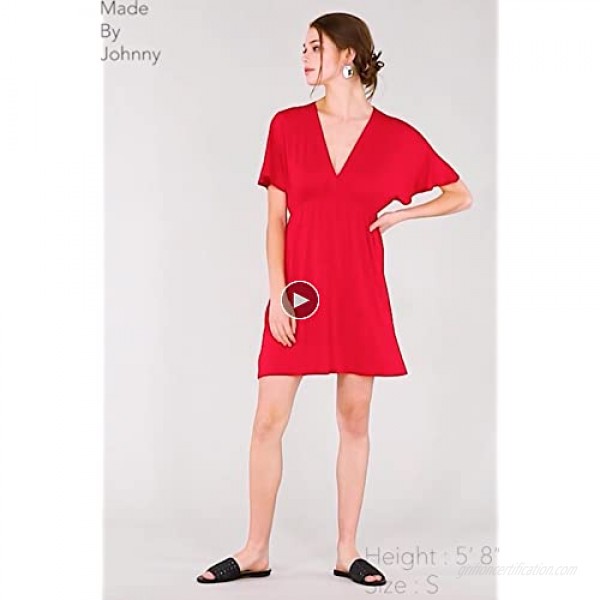 Lock and Love Women's Airy Short Sleeve Kimono Style Deep V Neck Dress Top S-3XL Plus Size-Made in U.S.A.