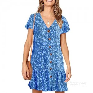 Locryz Women's Summer Casual Short Sleeve Button Down Ruffle Mini Dress Casual V Neck Flowy Short T Shirt Dress