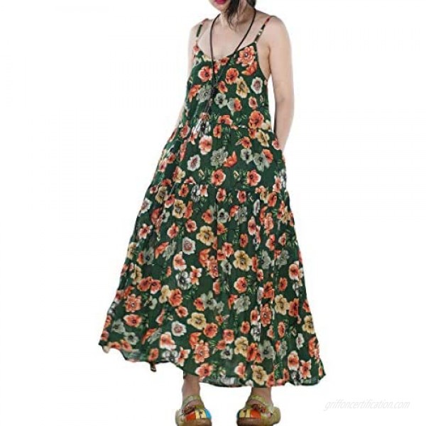 Minibee Women's Cotton Linen Dress Sleeveless Casual Plus Size Long Skirt