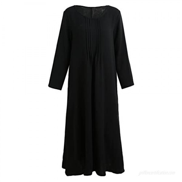 Romacci Women's Casual Loose Maxi Long Dress Vintage Long Sleeve Cotton Dress