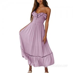 SAUKOLE Women's Summer Sleeveless Strapless Ruffle Off The Shoulder Swing Cocktail Party Dress