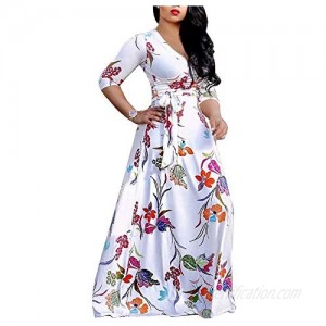 SheKiss Women's Sexy V Neck Floral Long Sleeves Maxi Dresses Casual Loose Party Prom Ladies Outfits