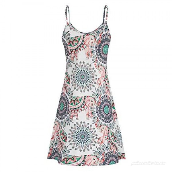 STYLEWORD Women's Round Neck Floral Spaghetti Strap Summer Dress Midi Swing Casual Sundress