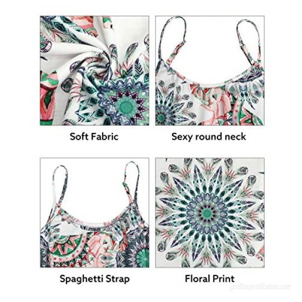 STYLEWORD Women's Round Neck Floral Spaghetti Strap Summer Dress Midi Swing Casual Sundress