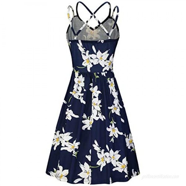 ULTRANICE Women's Summer Floral Sleeveless Adjustable Spaghetti Backless Short Dress