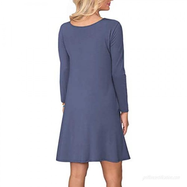 WNEEDU Women's Long Sleeve T-Shirt Dress Round Neck Casual Loose Dress
