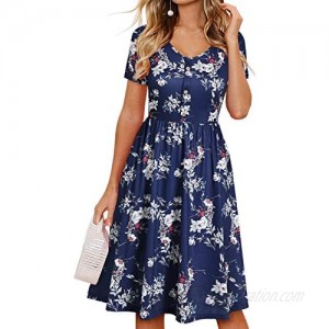 YATHON Summer Dresses for Women with Sleeves Cotton V Neck Button Down A Line Casual Dress Pockets