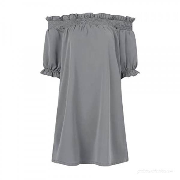 YOINS Women Mini Casual Dresses Solid Off Shoulder Tunics Short Sleeves Loose Summer T Shirt Blouse Mini Dress
