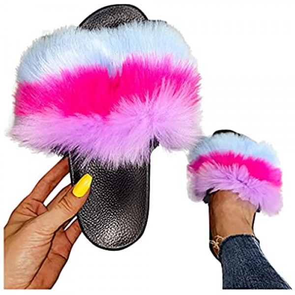 Open Toe Best Sandals for Flat Feet with Colorful Fur Design Lightweight Soft Sole Indoor Outdoor Simple Beautiful Breathable Summer Strappy Sandals Dressy Summer Flats Sandals