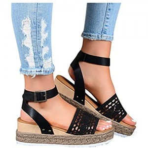 SUNTIN Ladies Sandles Comfortable Women's Summer Buckle Strap Wedges Weave Beach Open Toe Breathable Sandals Shoes