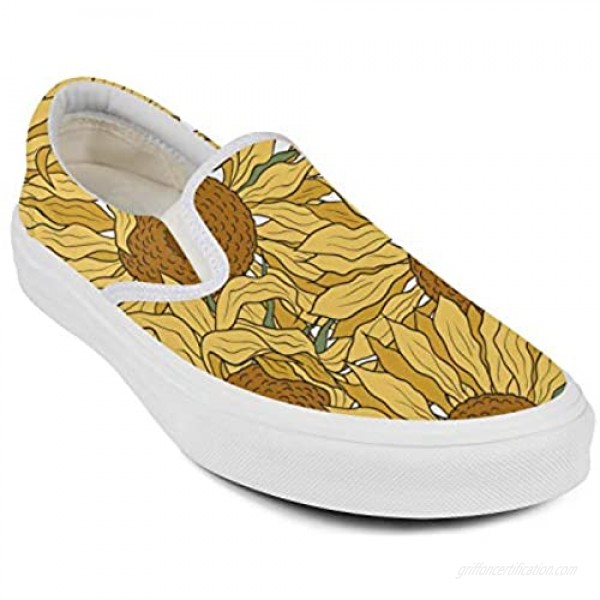 Bees Leaves and Sunflowers Womens Canvas Slip on Sneakers Flat Shoes