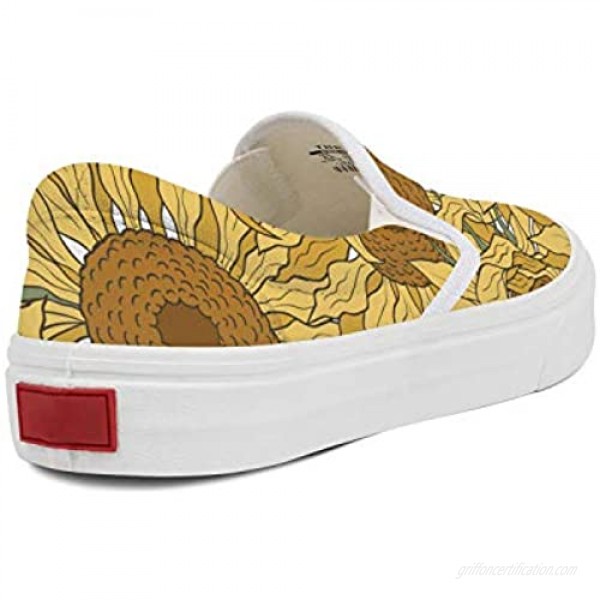 Bees Leaves and Sunflowers Womens Canvas Slip on Sneakers Flat Shoes