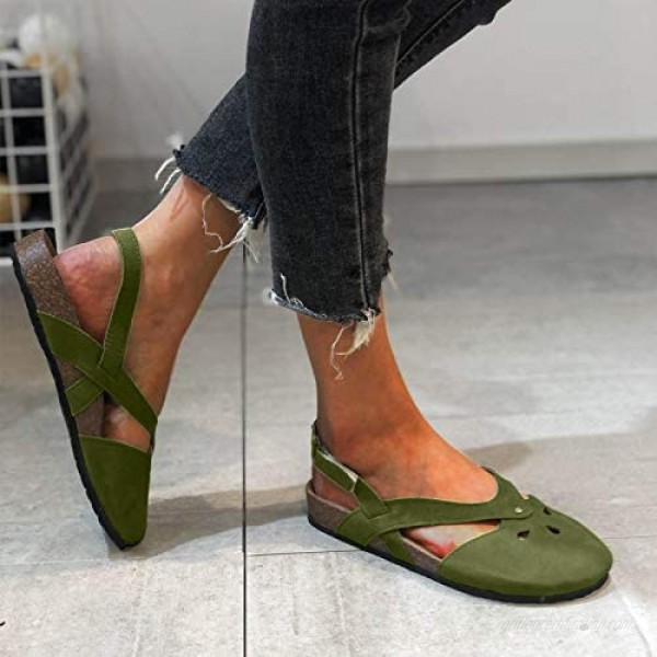 BFSAUHA Ladies Simple Elegant Toe Cap Velcro Single Shoes Sandals Flat Shoes