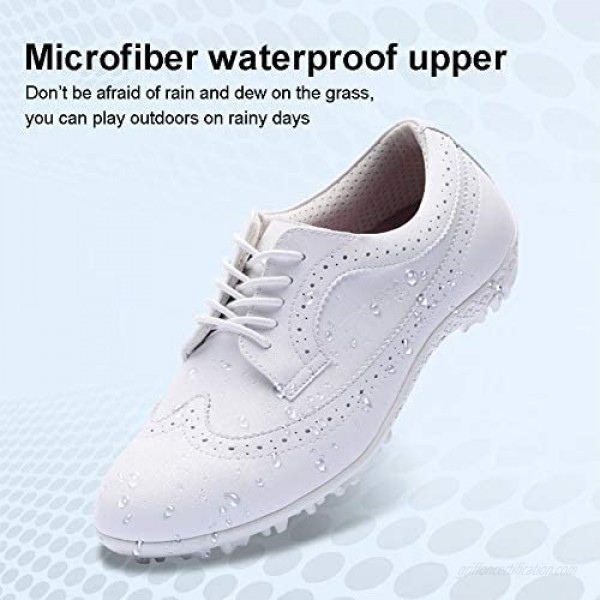 CGBF-Microfiber Golf Shoes Womens Sports Shoes Casual Lightweight Breathable Walking Shoes Waterproof Non-Slip Leather Ladies Golf Shoes