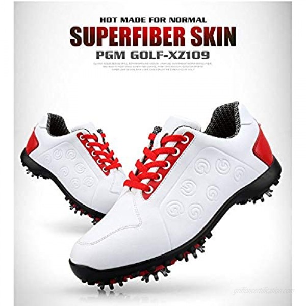 Mhwlai Golf Shoes Ladies Waterproof Shoes Active Spike Shoes Anti-Skid Sports Shoes (White red)