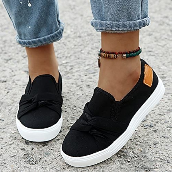 NLLSHGJ Running Shoes Women's Fashion Bowknot Elastic Solid Color Flat Breathable Canvas Shoes