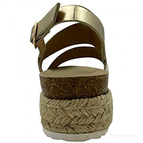 VonVonCo Fashion Platform Sandals for Women Buckle Strappy Casual Shoes Open Toe Beach Straw Shoe Sandals
