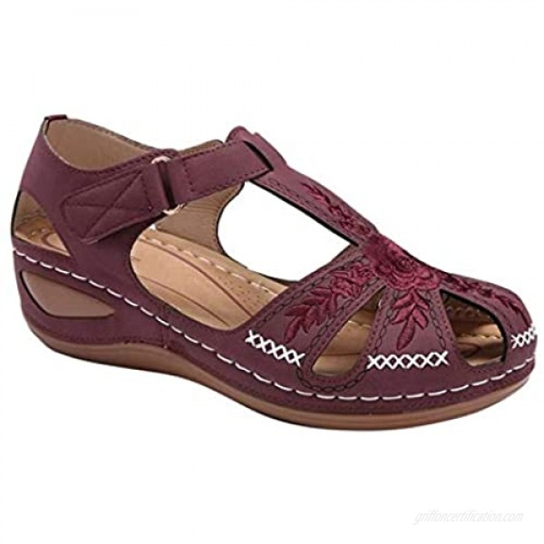 Woman Summer Roman Retro Baotou Velcro Hollow Wedge Sandals Beach Shoes