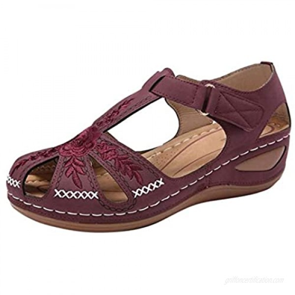 Woman Summer Roman Retro Baotou Velcro Hollow Wedge Sandals Beach Shoes