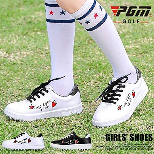 XSJK Children's Golf Shoes Waterproof Golf Shoes Girls Microfiber Lightweight and Breathable Casual Shoes Golf Movement Shoes Non-Slip Golf Training Shoes+Shoe Bag White 34