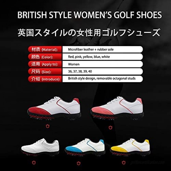 XSJK Women Golf Shoes British Style Waterproof Microfiber Leather Waterproof Sports Shoes Removable Non-Slip Eight Claw Nail Sneakers Yellow 40