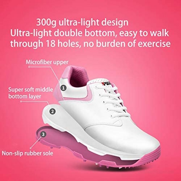 XSJK Women's Golf Shoes Anti-Skid Spikes Waterproof and Breathable Sports Shoes Microfiber Comfortableand Soft Casual Shoes Pink 35