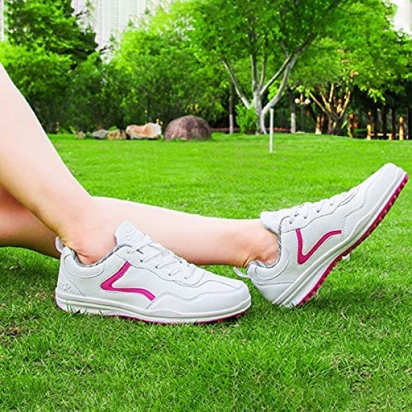 XSJK Women's Golf Shoes Outdoor Waterproof Breathable Sneakers Leather Spikeless Non-Slip Walking Fitness Trainers- Casual Sneakers Pink 37