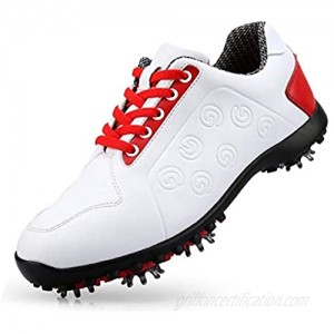XSJK Women's Golf Shoes  UK Style Fashion Design  Ladies Waterproof Sports Shoes  Soft Microfiber Material  Activity Spikes  Breathable Casual Shoes White 35