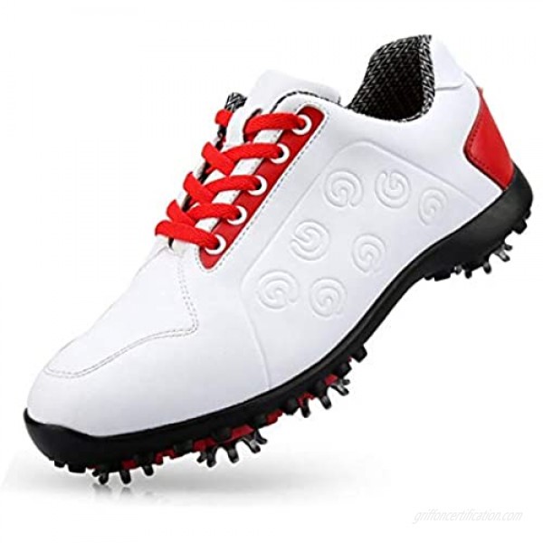 XSJK Women's Golf Shoes UK Style Fashion Design Ladies Waterproof Sports Shoes Soft Microfiber Material Activity Spikes Breathable Casual Shoes White 35
