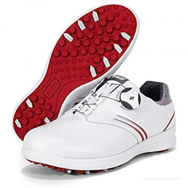 XSJK Women's Series Golf Shoes Outdoor Waterproof BOA Rotating Button Shoelace Design Comfort Breathable Spikeless Lightweight Sneakers for Summer- Leisure Shoes White red 37