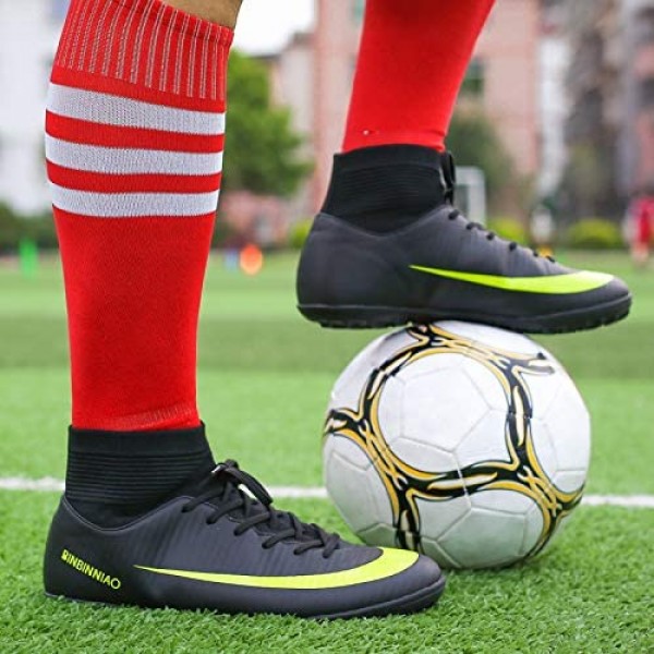 Binbinniao CR Soccer Boots Indoor - TF Turf Cleats Boys - High Tops Ankle Boots Women Turf - Messi Outdoor Soccer Shoes - Men Size Black