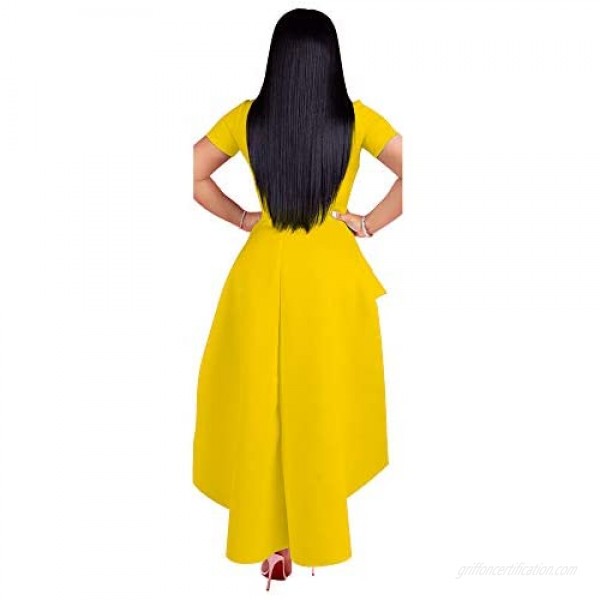 COMTOP Women's Fashion Evening Dress Irregular Flounces Skirt Hem Dress Short Sleeve Plain Dress