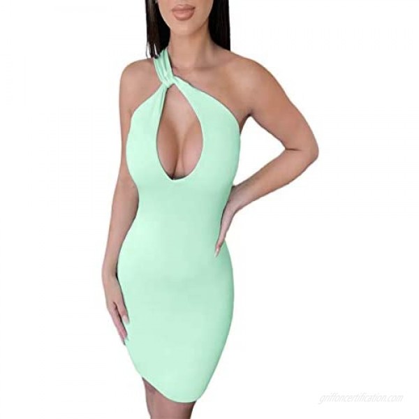Halfword Sexy Bodycon Mini Dress for Women Sleeveless One Shoulder Club Party Night Out Dresses